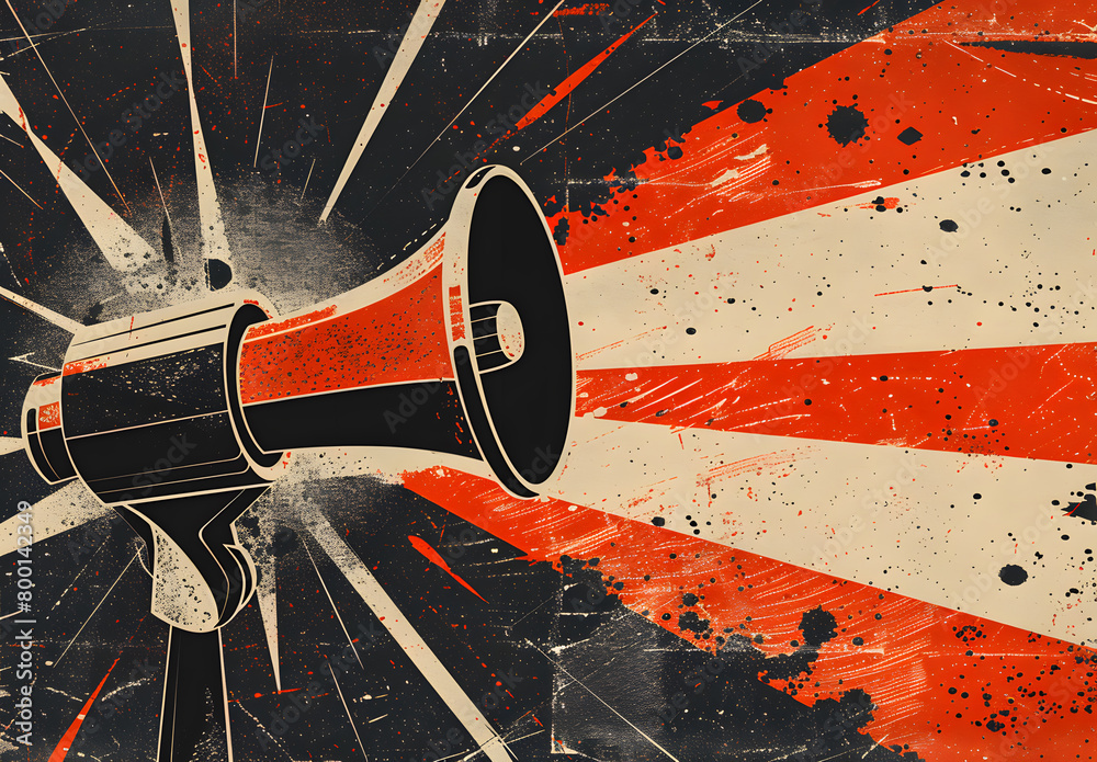 Megaphone or loudspeaker on vintage background