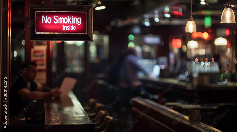 No Smoking Sign Illuminated in a Moody Bar Interior No Smoking Sign Illuminated in a Moody Bar Interior