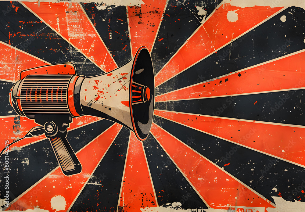 Megaphone or loudspeaker on vintage background