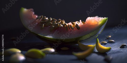 Fatia suculenta de melancia com sementes photo