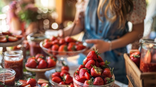 Closeup view of a woman preparing delicious strawberry jam