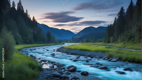 A Blue River near North Bend, Washington, at dusk