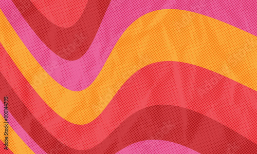 Abstract Vintage Retro 60s 70s Aesthetic Dotted Color Halftone Print Pattern Background Wavy Wave Shapes Vector