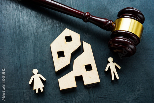 Photography Property division concept. Divided house during family divorce.