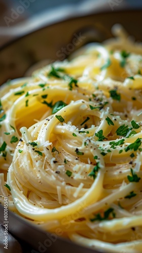Creamy Italian pasta with fresh herbs and cheese. Generative AI image