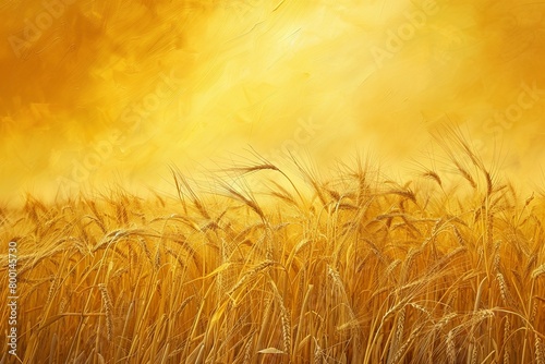 Field of barley against bright yellow sky