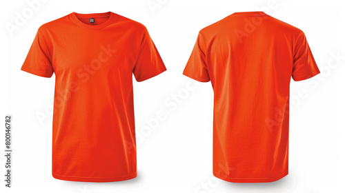 Bright Orange T-Shirt Template with Bold Front Graphic and Vibrant Back Print, Presented with Stunning Clarity Against Pure White Background, Ideal for Custom Design Statements