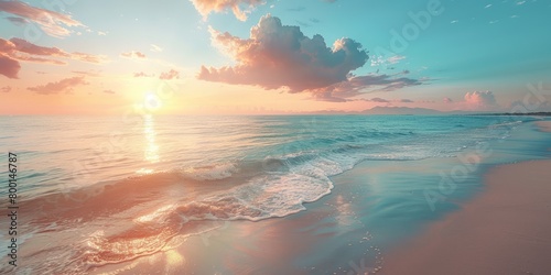 Wanderlust background with Romantic Sunrise Beach. Calm Vacation Seascape.