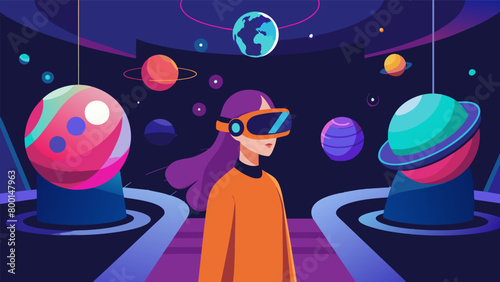 A virtual reality exhibit that allows visitors to see the world through the eyes of someone with synesthesia.. Vector illustration