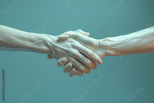 Illustration with two 3D hands, gesture of shaking hands or touching fingers on blue background, 3d render, illustration © Anna
