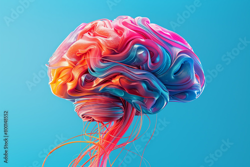 Abstract brain covered with colorful wires, 3d, illustration, art creative photo