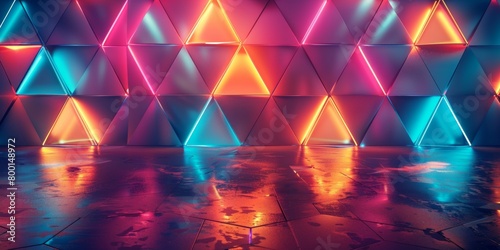 Neon Modern Surface with Tetrahedrons. Illuminated, photo