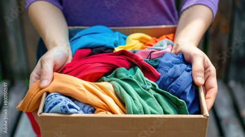 a volunteer holds a box with things. selective focus