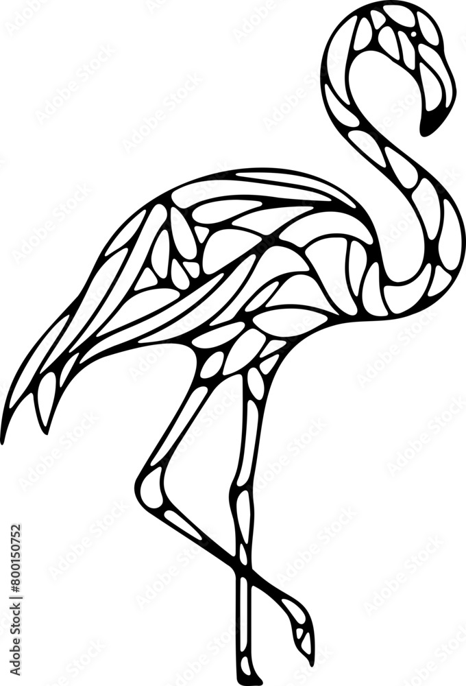 Animal mandala flamant rose dessin animé style cartoon pour page ou livre de coloriage pour enfant. Isolé du fond, dessin au trait noir totalement transparent et prêt a colorier et ajuster