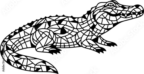 Animal mandala crocodile dessin animé style cartoon pour page ou livre de coloriage pour enfant. Isolé du fond, dessin au trait noir totalement transparent et prêt a colorier et ajuster