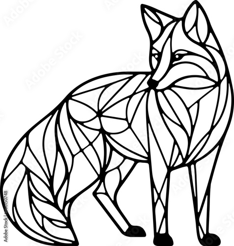 Animal mandala renard dessin animé style cartoon pour page ou livre de coloriage pour enfant. Isolé du fond, dessin au trait noir totalement transparent et prêt a colorier et ajuster