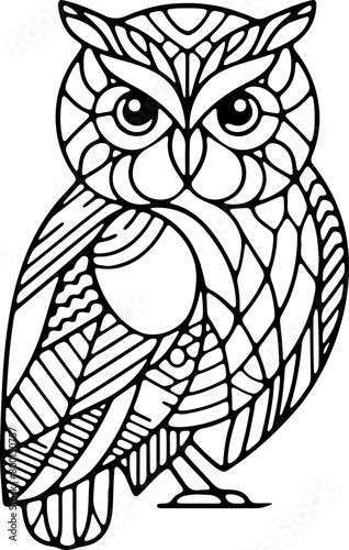 Animal mandala chouette ou hibou dessin animé style cartoon pour page ou livre de coloriage pour enfant. Isolé du fond, dessin au trait noir totalement transparent et prêt a colorier et ajuster