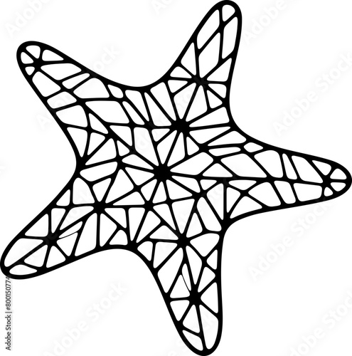 Animal mandala étoile de mer dessin animé style cartoon pour page ou livre de coloriage pour enfant. Isolé du fond, dessin au trait noir totalement transparent et prêt a colorier et ajuster