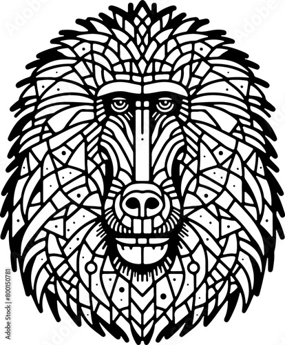 Animal mandala singe dessin animé style cartoon pour page ou livre de coloriage pour enfant. Isolé du fond, dessin au trait noir totalement transparent et prêt a colorier et ajuster