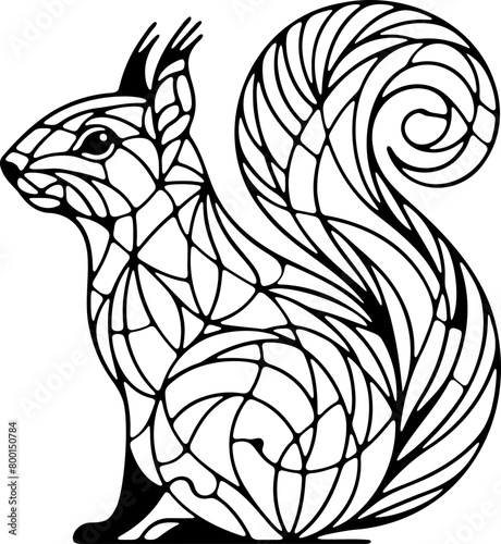 Animal mandala écureuil dessin animé style cartoon pour page ou livre de coloriage pour enfant. Isolé du fond, dessin au trait noir totalement transparent et prêt a colorier et ajuster