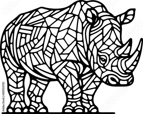 Animal mandala rhinocéros dessin animé style cartoon pour page ou livre de coloriage pour enfant. Isolé du fond, dessin au trait noir totalement transparent et prêt a colorier et ajuster