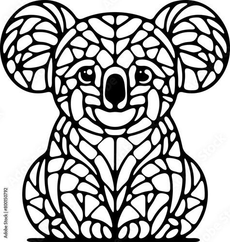 Animal koala mandala dessin animé style cartoon pour page ou livre de coloriage pour enfant. Isolé du fond, dessin au trait noir totalement transparent et prêt a colorier et ajuster