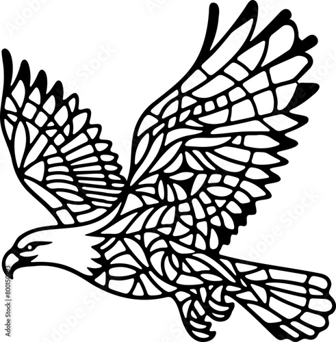 Animal mandala aigle dessin animé style cartoon pour page ou livre de coloriage pour enfant. Isolé du fond, dessin au trait noir totalement transparent et prêt a colorier et ajuster