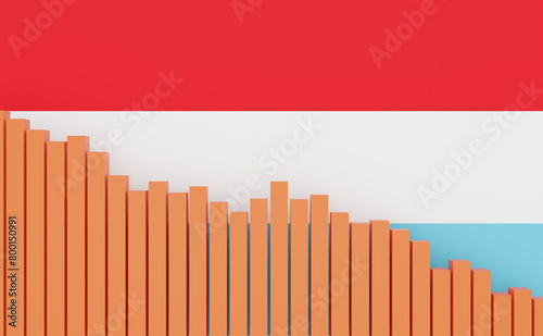 Luxembourg  sinking bar chart with Luxembourg flag. Sinking economy  recession. Negative development of GDP  jobs  productivity  real estate prices  retail sales or falling industrial production.