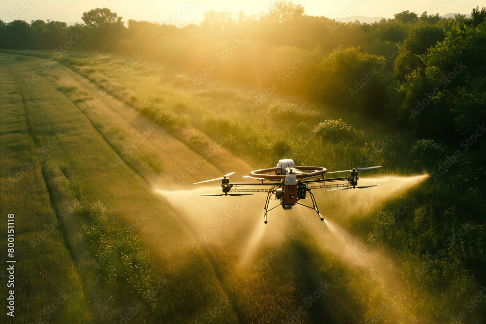 Fototapeta premium Agriculture drone fertilizing a field