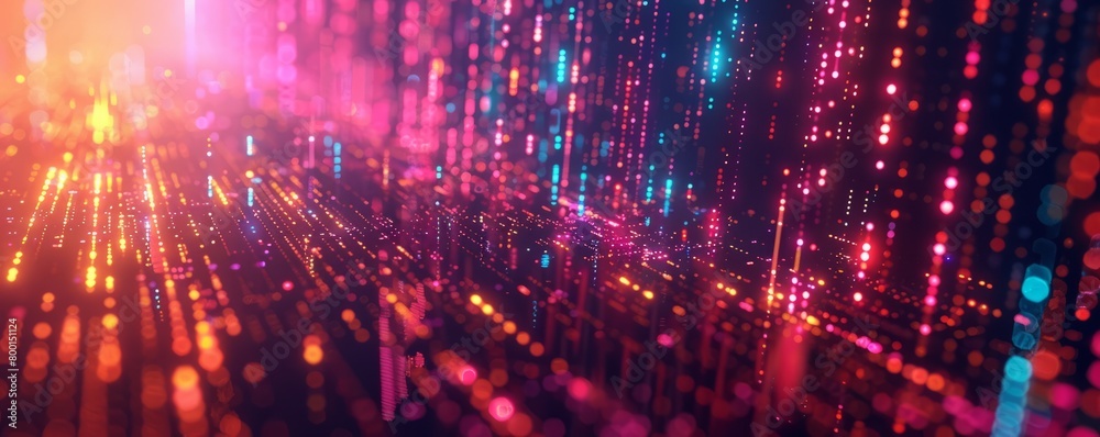 Generative AI abstract illustration of geometric shapes and structures in colorful neon colors and lights in cyberspace against dark background Generative AI abstract illustration of geometric shapes and structures in colorful neon colors and lights in cyberspace against dark background