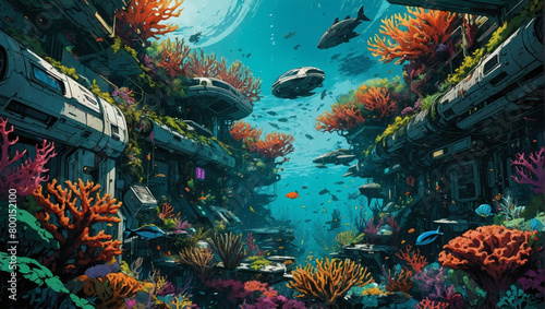 Coral reef teeming with colorful marine life.