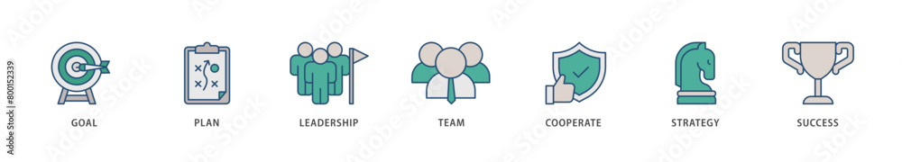 Mission icons set collection illustration of goal, plan, leadership, team, cooperate, strategy and success icon live stroke and easy to edit Mission icons set collection illustration of goal, plan, leadership, team, cooperate, strategy and success icon live stroke and easy to edit