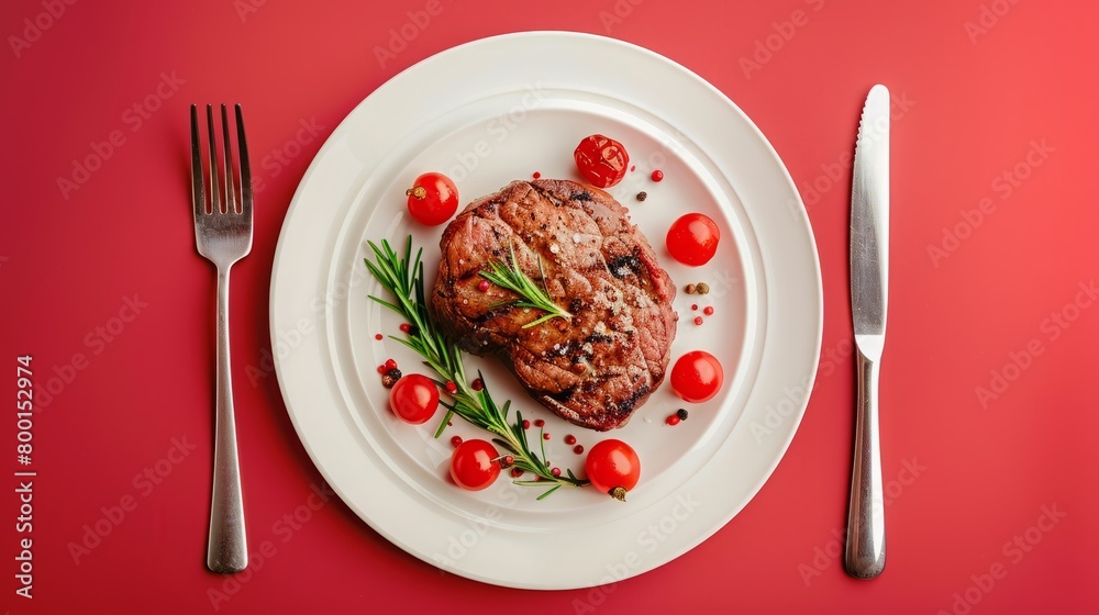 meat dish on red background. meat dish on red background.