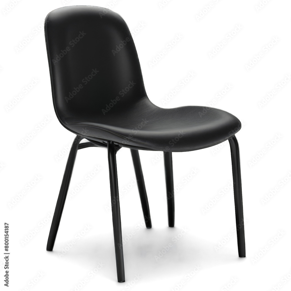 Black leather chair isolated on transparent background.