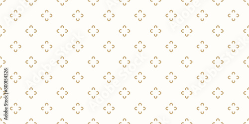 Luxury golden minimalist floral pattern. Vector minimal seamless texture with small flower shapes. Abstract gold and white geometric background. Simple ornament. Repeating geo design for print, decor