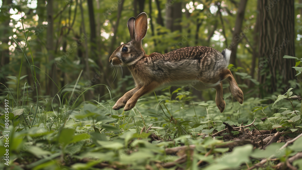 Obraz premium Vibrant Velocity: A Rabbit’s Leap Captured