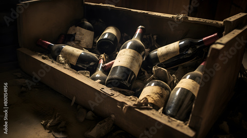 Old bottles of wine in the old cellar
