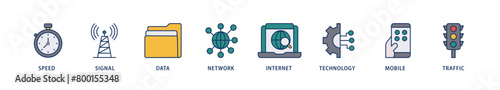 5G icons set collection illustration of speed, signal, data, network, internet, technology, mobile and traffic icon live stroke and easy to edit 