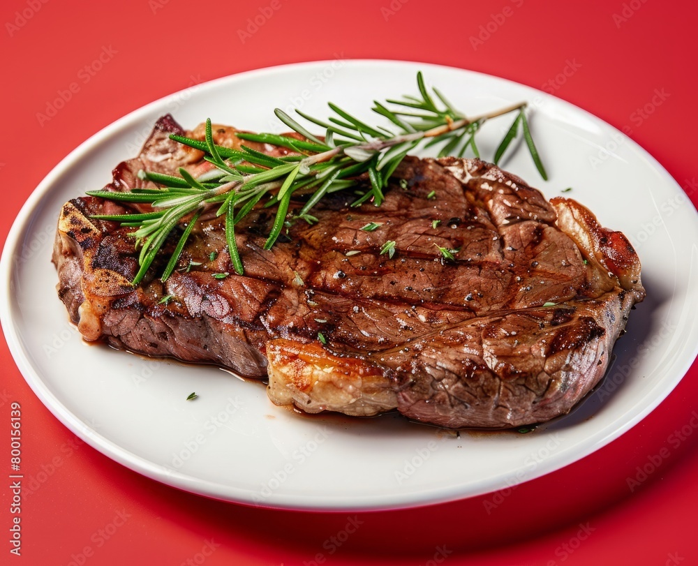 meat dish on red background.