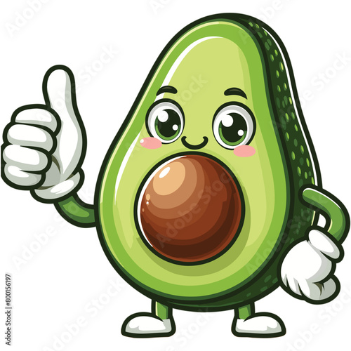 Cute Cartoon Avocado fruit character giving a thumbs up