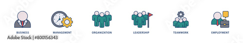 Business management icons set collection illustration of business, management, organization, leadership, teamwork and employment icon live stroke and easy to edit 