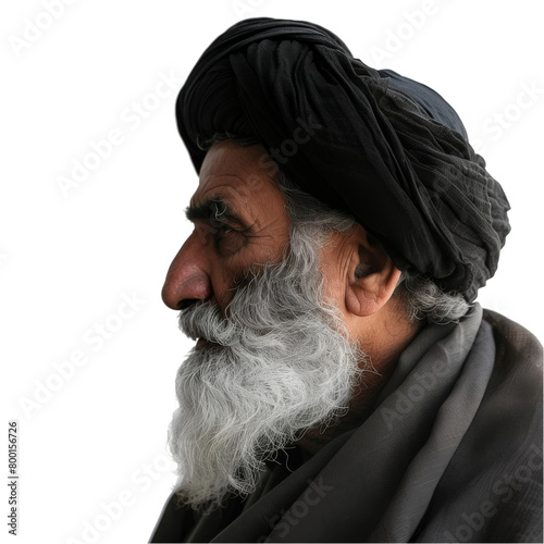 Portrait of a Muslim cleric mullah on a transparent background. Islam, faith, religion, performing prayer photo