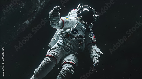 Astronaut floating in space  Spaceman flying in outer space with planets around him   