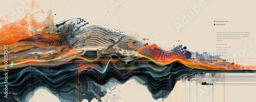 Dynamic abstract artwork depicting seismic survey data visualization in vivid colors photo