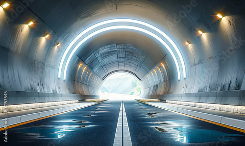 Futuristic Highway Tunnel Render: 3D Architecture Subway Road Asphalt Concrete Traffic Route