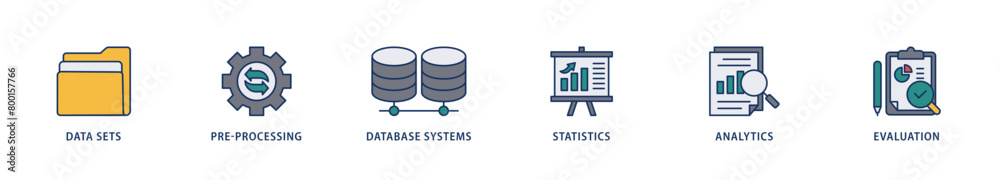Data mining icons set collection illustration of data sets, pre processing, database systems, statistics, analytics and evaluation icon live stroke and easy to edit Data mining icons set collection illustration of data sets, pre processing, database systems, statistics, analytics and evaluation icon live stroke and easy to edit
