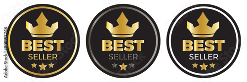 Sticker best seller set isolated premium quality in gold and black color perfect for mark best seller product. Set of best seller premium luxury metal emblem tag or sticker. 11:11