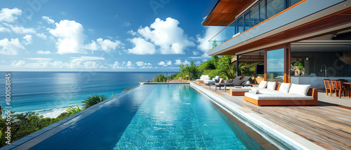A beautiful modern house with a pool overlooking the ocean.