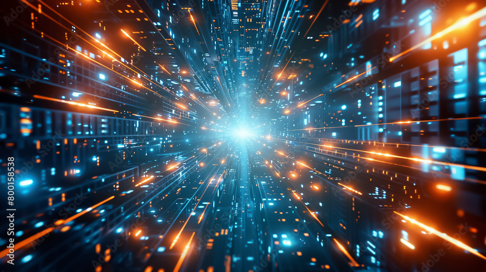 Binary tunnel with blue and orange lights Binary tunnel with blue and orange lights