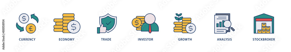 Forex icons set collection illustration of currency, economy, trade, investor, growth, analysis and stockbroker icon live stroke and easy to edit Forex icons set collection illustration of currency, economy, trade, investor, growth, analysis and stockbroker icon live stroke and easy to edit